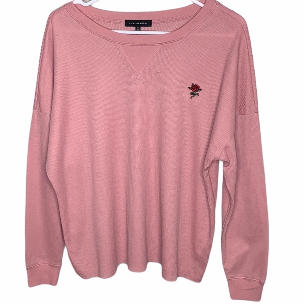 L.A Hearts Rose Embroidered Waffel Knit Longsleeve